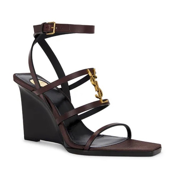 SAINT LAURENT Cassandra YSL logo leather wedges sandals - Picture 1 of 7